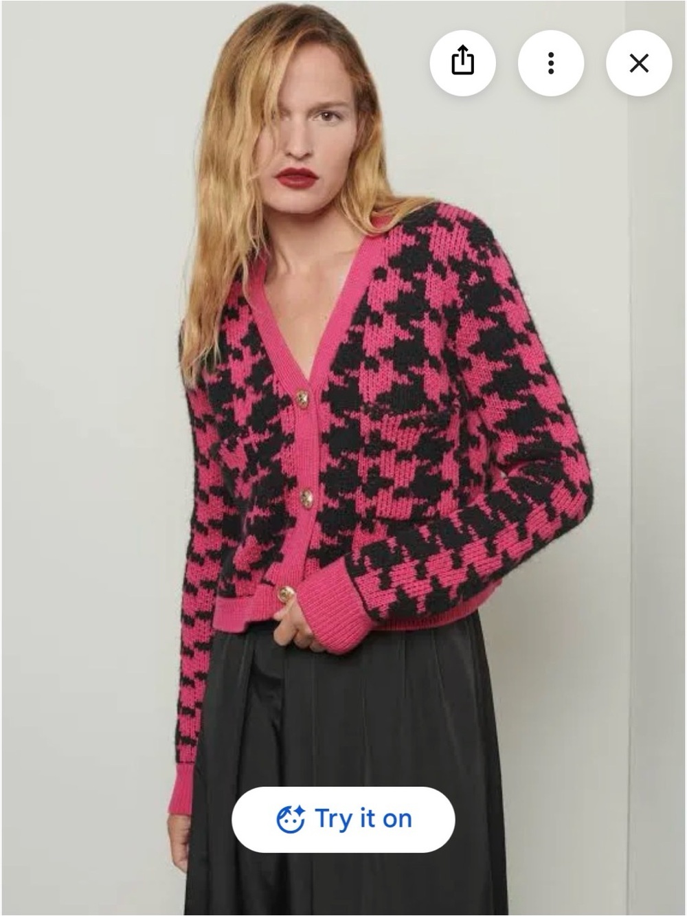 Derek Lam 10 Crosby Molly Pink and Black Houndstooth cropped Cardigan Sweater